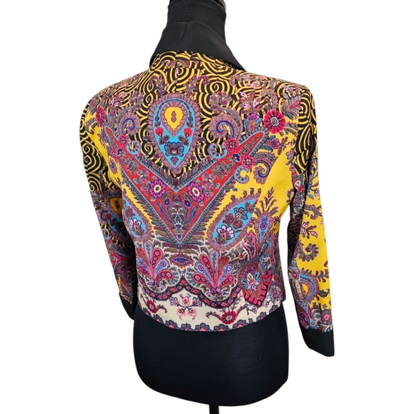 Bebe Vibrant Paisley Open Blazer Jacket Size XS Black Artsy Eclectic Boho - Picture 6 of 14